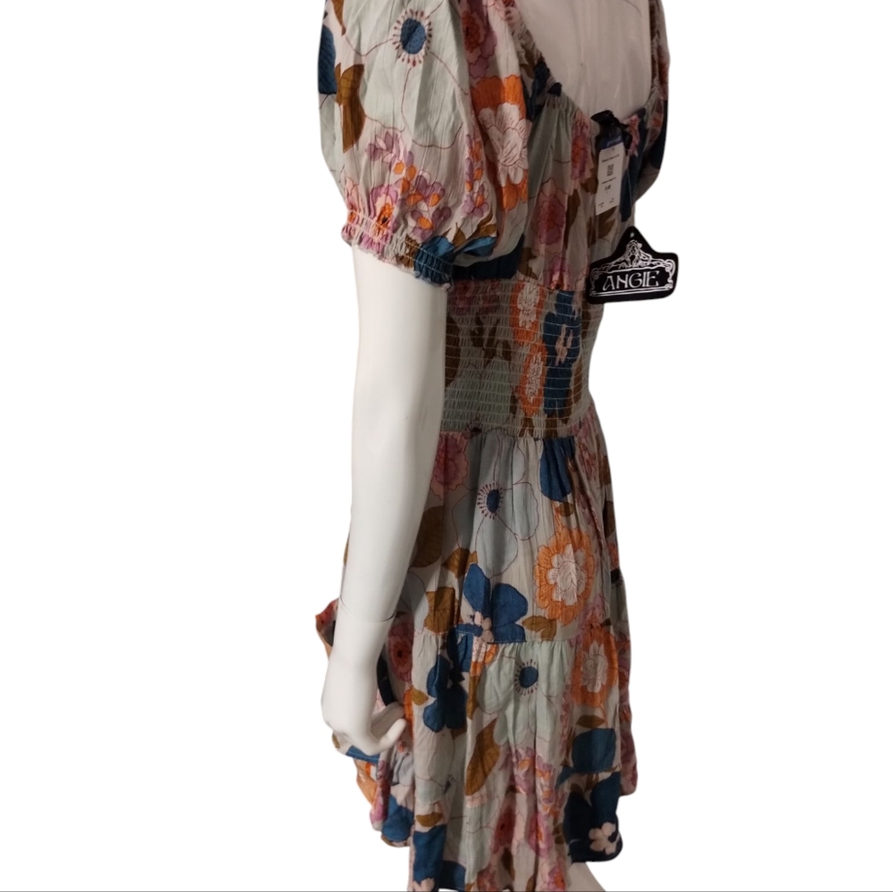 Angie Women's Smocked Babydoll Tiered Cottagecore Boho Whimsical Mini Dress Sz L — image 5 of 8